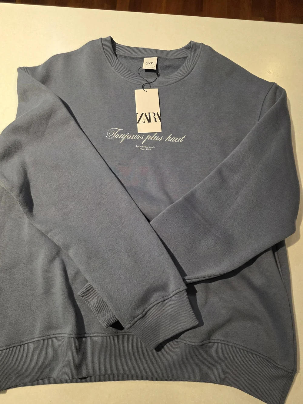 Zara Dusty Blue Crewneck Sweatshirt with White Script